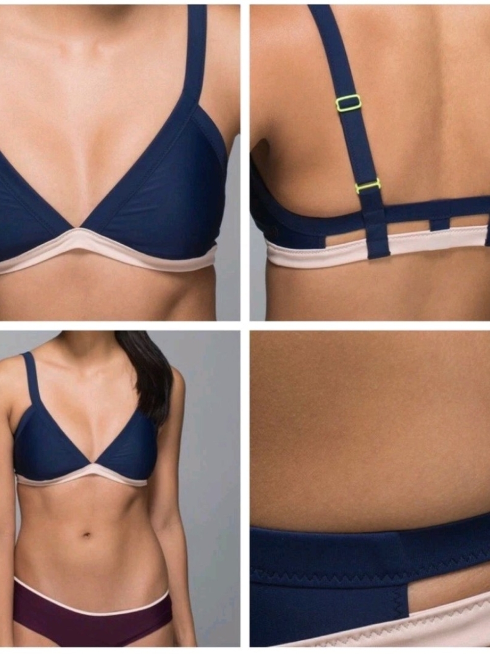 Lululemon Water Surf To Sand Booster Bra Bikini Top Naval Blue Naked Tan Size 4